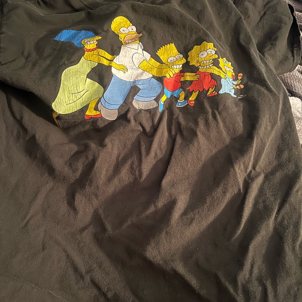 Black Graphic Tee with Cartoon Family Design